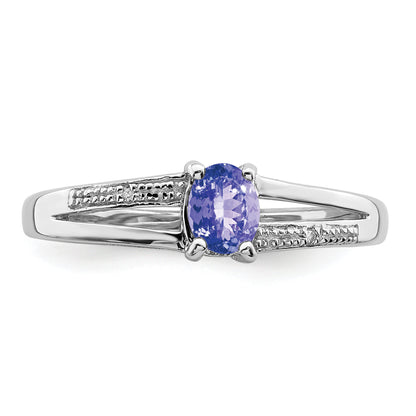 Sterling Silver Rhodium Plated Diamond And Tanzanite Ring