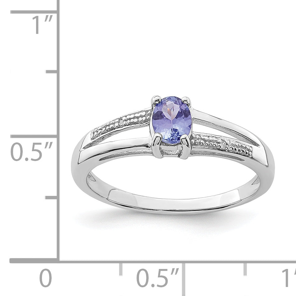 Sterling Silver Rhodium Plated Diamond And Tanzanite Ring