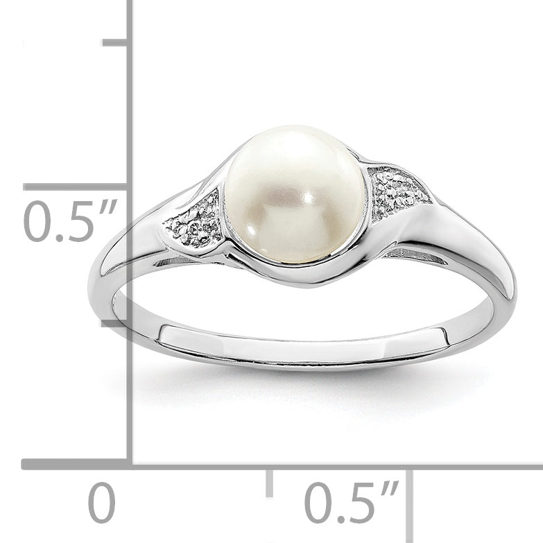 Sterling Silver Rhodium Plated Diamond And Fw Cultured Pearl Ring