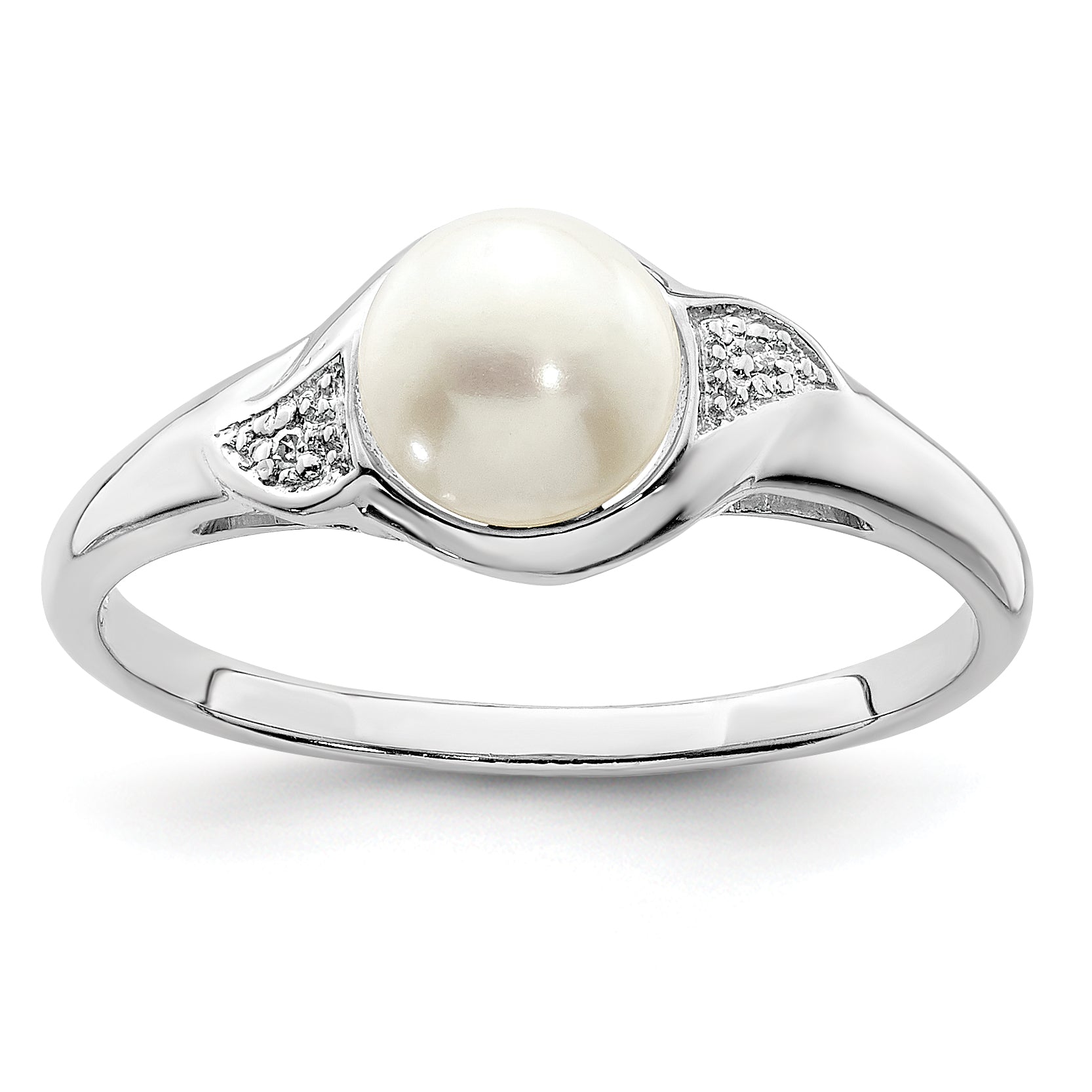 Sterling Silver Rhodium Plated Diamond And Fw Cultured Pearl Ring
