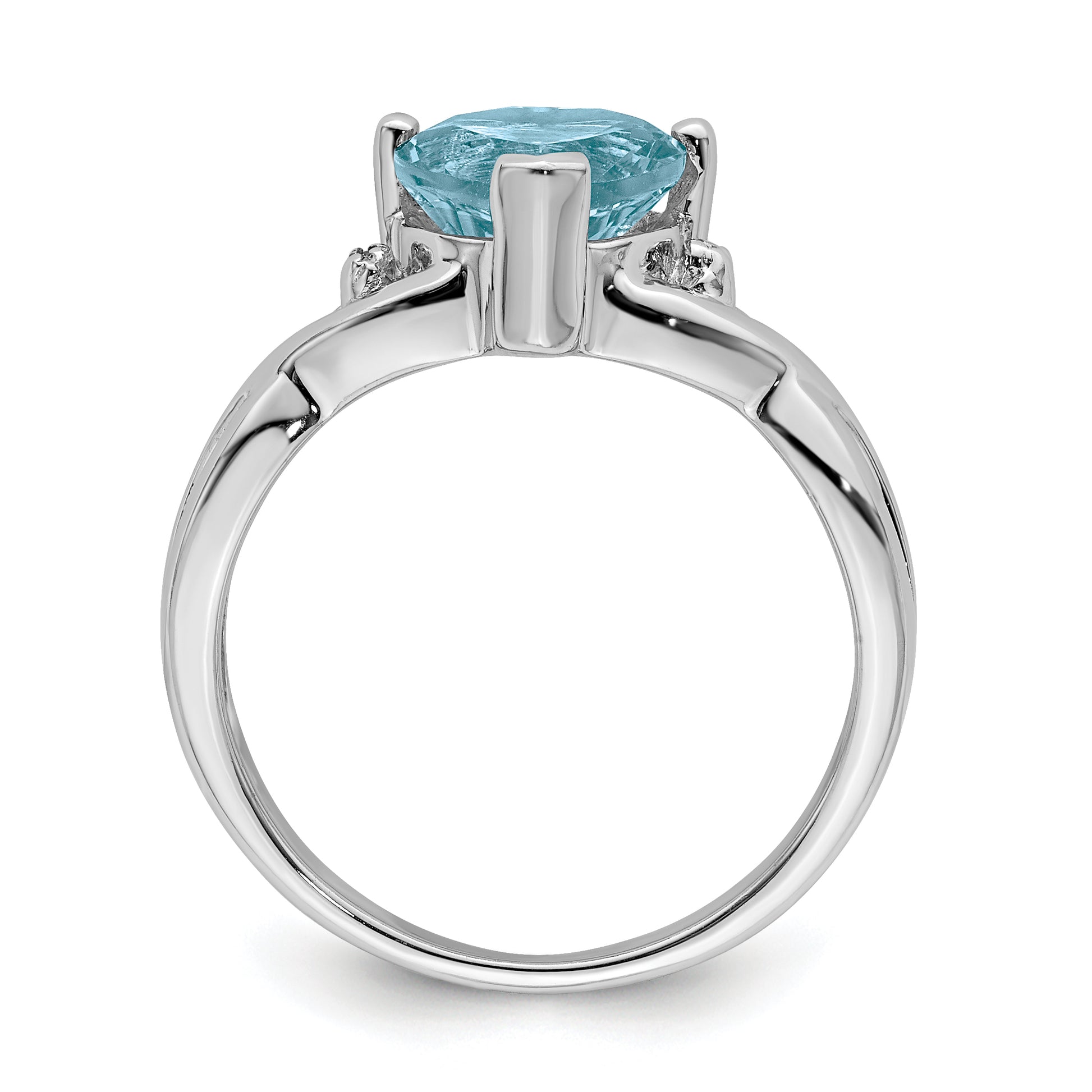 Sterling Silver Rhodium Plated Diamond & Lt Swiss Bt Heart Ring
