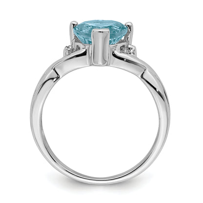 Sterling Silver Rhodium Plated Diamond & Lt Swiss Bt Heart Ring
