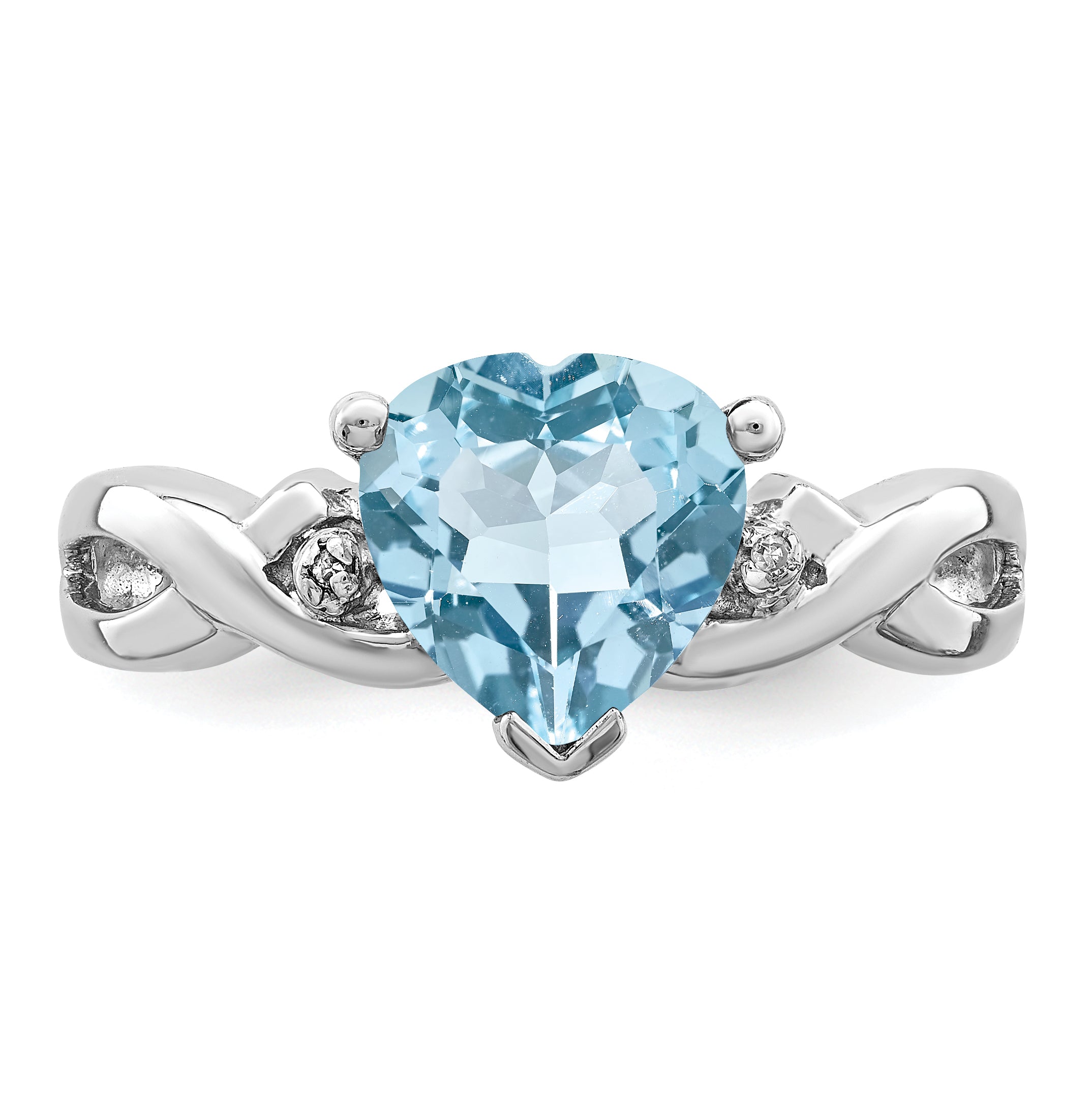 Sterling Silver Rhodium Plated Diamond & Lt Swiss Bt Heart Ring