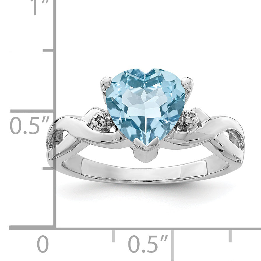 Sterling Silver Rhodium Plated Diamond & Lt Swiss Bt Heart Ring
