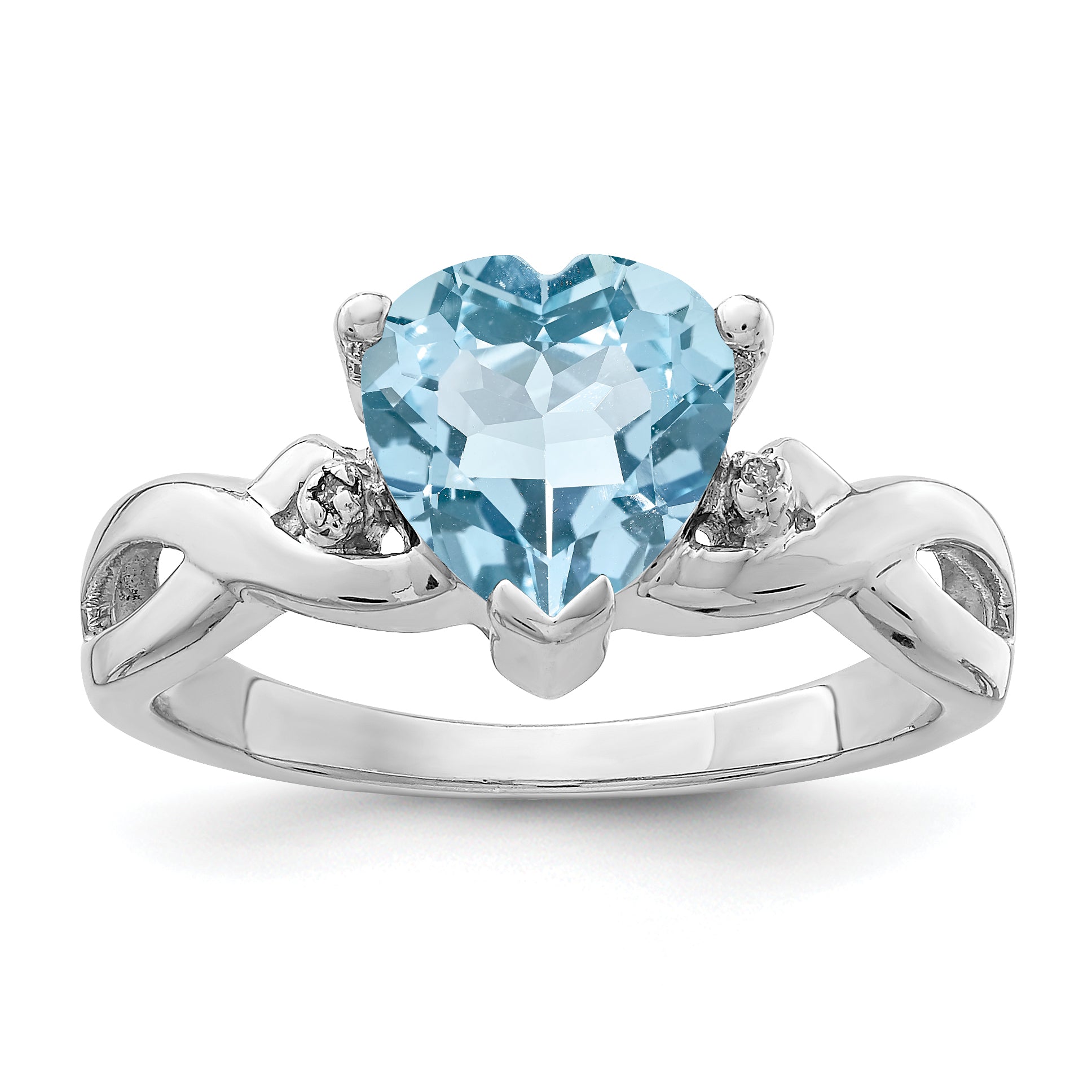Sterling Silver Rhodium Plated Diamond & Lt Swiss Bt Heart Ring