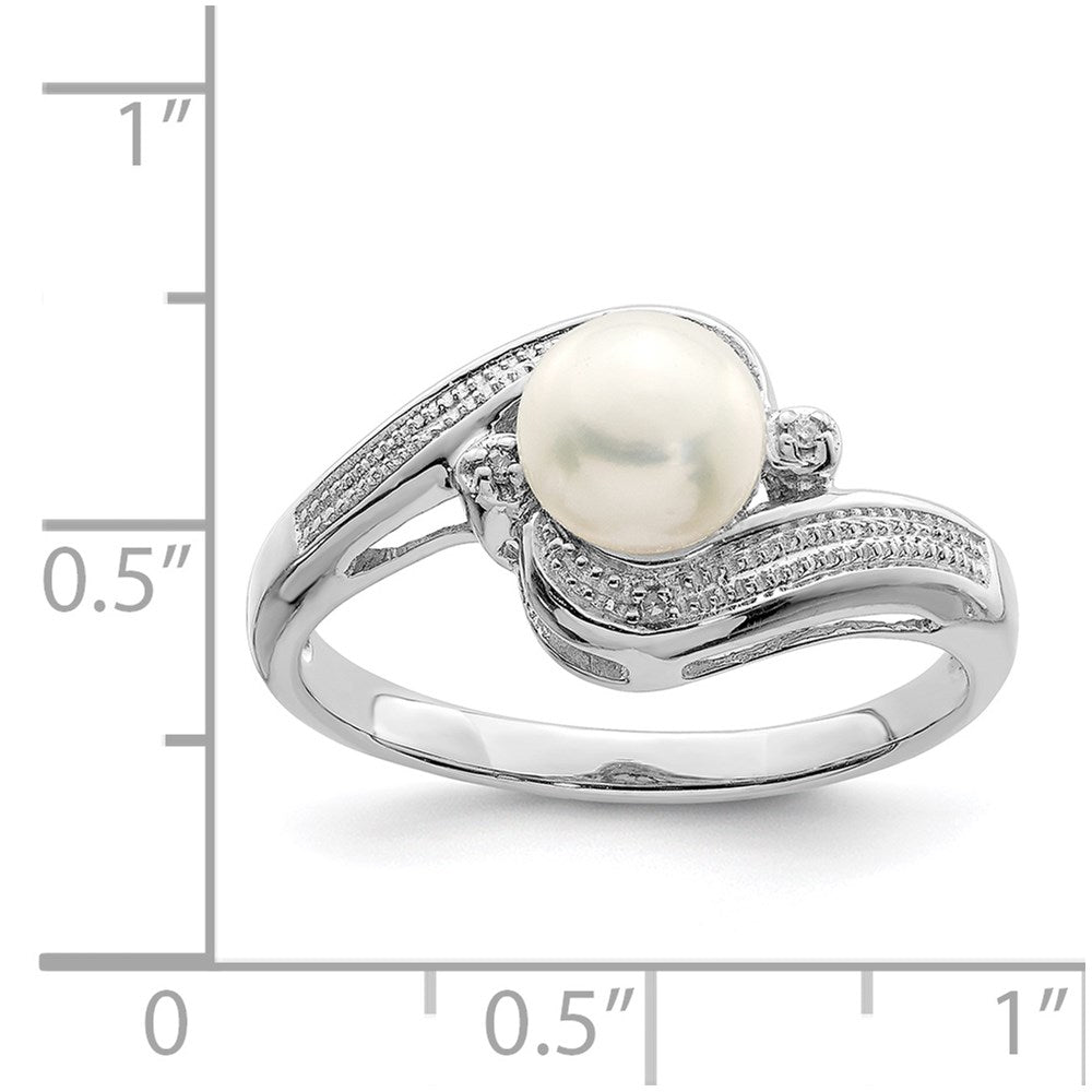Sterling Silver Rhodium Plated Diamond And Fw Cultured Pearl Ring