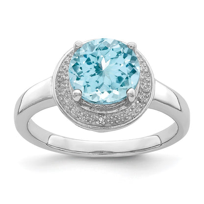 Sterling Silver Rhodium Plated Diamond & Light Swiss Blue Topaz Ring (Size 8 Only)