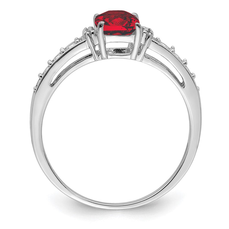 Sterling Silver Rhodium Plated Diamond And Garnet Cushion Ring (Size 9 Only)