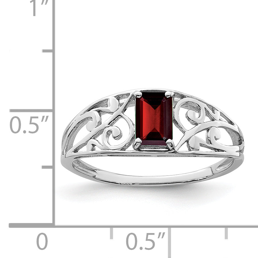 Sterling Silver Rhodium Plated Garnet Ring