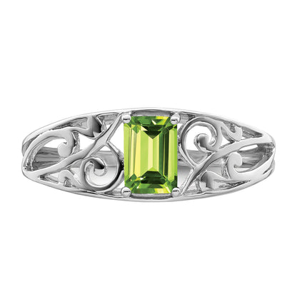 Sterling Silver Rhodium Plated Peridot Ring