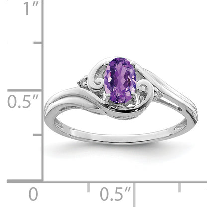 Sterling Silver Rhodium Plated Diamond & Amethyst Ring