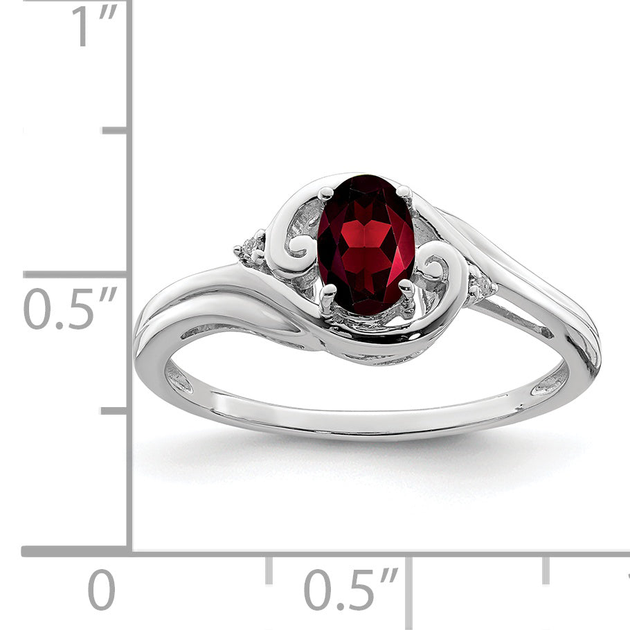 Sterling Silver Rhodium Plated Diamond & Garnet Ring