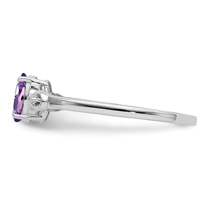 Sterling Silver Rhodium Plated Diamond And Amethyst Oval Ring