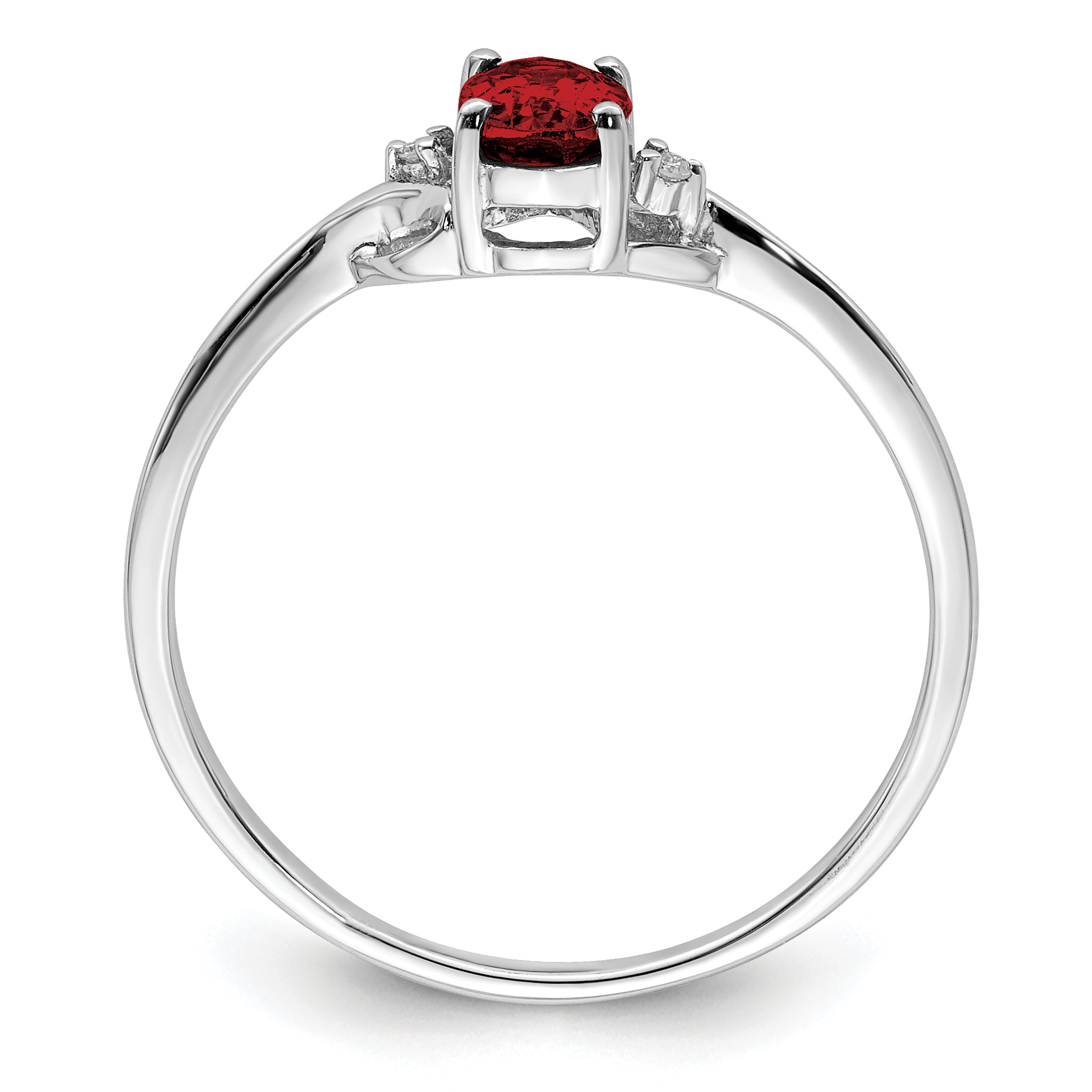 Sterling Silver Rhodium Plated Diamond And Garnet Oval Ring