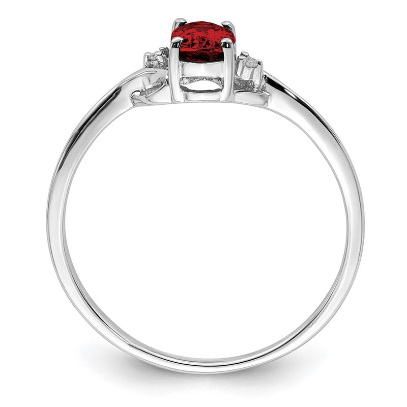 Sterling Silver Rhodium Plated Diamond And Garnet Oval Ring