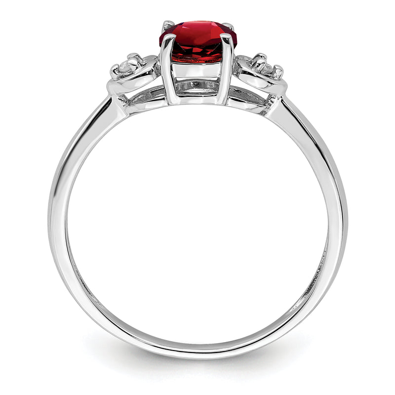 Sterling Silver Rhodium Plated Diamond And Garnet Ring