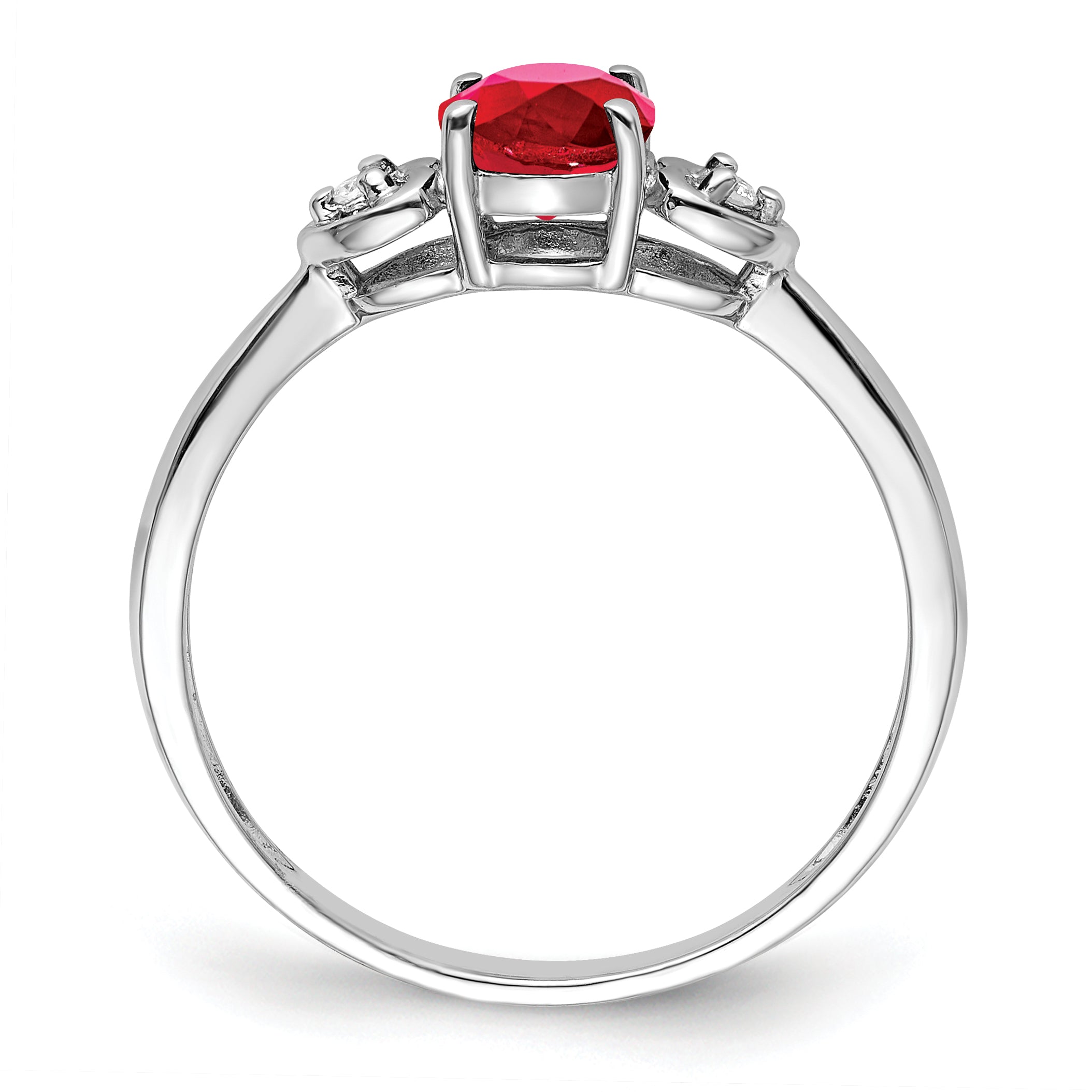 Sterling Silver Rhodium Plated Diamond And Ruby Ring