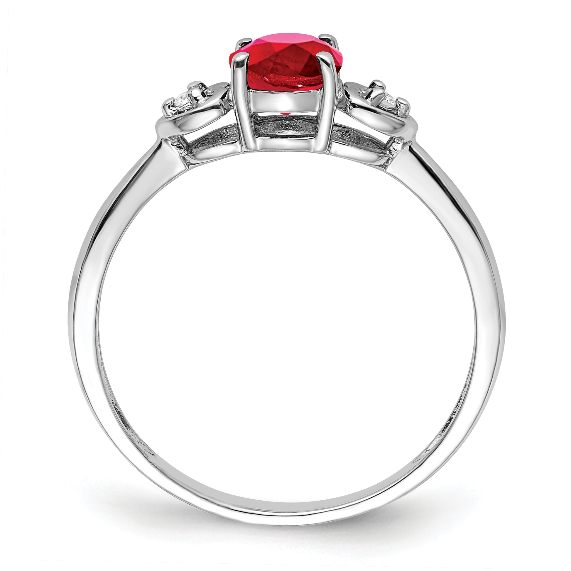Sterling Silver Rhodium Plated Diamond And Ruby Ring