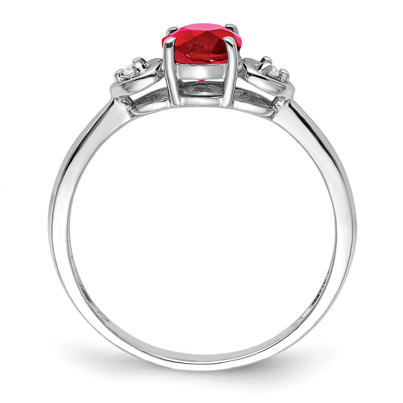 Sterling Silver Rhodium Plated Diamond And Ruby Ring