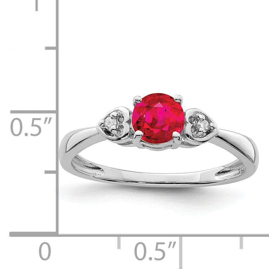 Sterling Silver Rhodium Plated Diamond And Ruby Ring