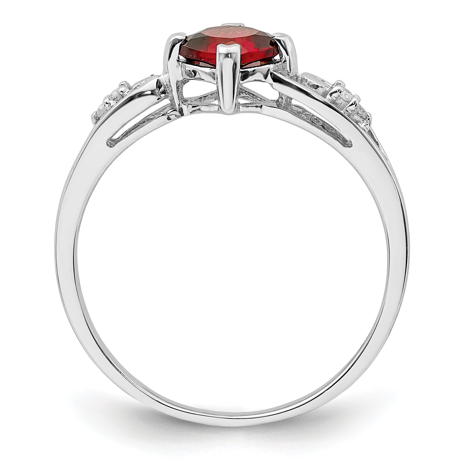 Sterling Silver Rhodium Plated Diamond And Garnet Cushion Ring