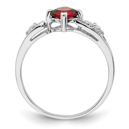 Sterling Silver Rhodium Plated Diamond And Garnet Cushion Ring