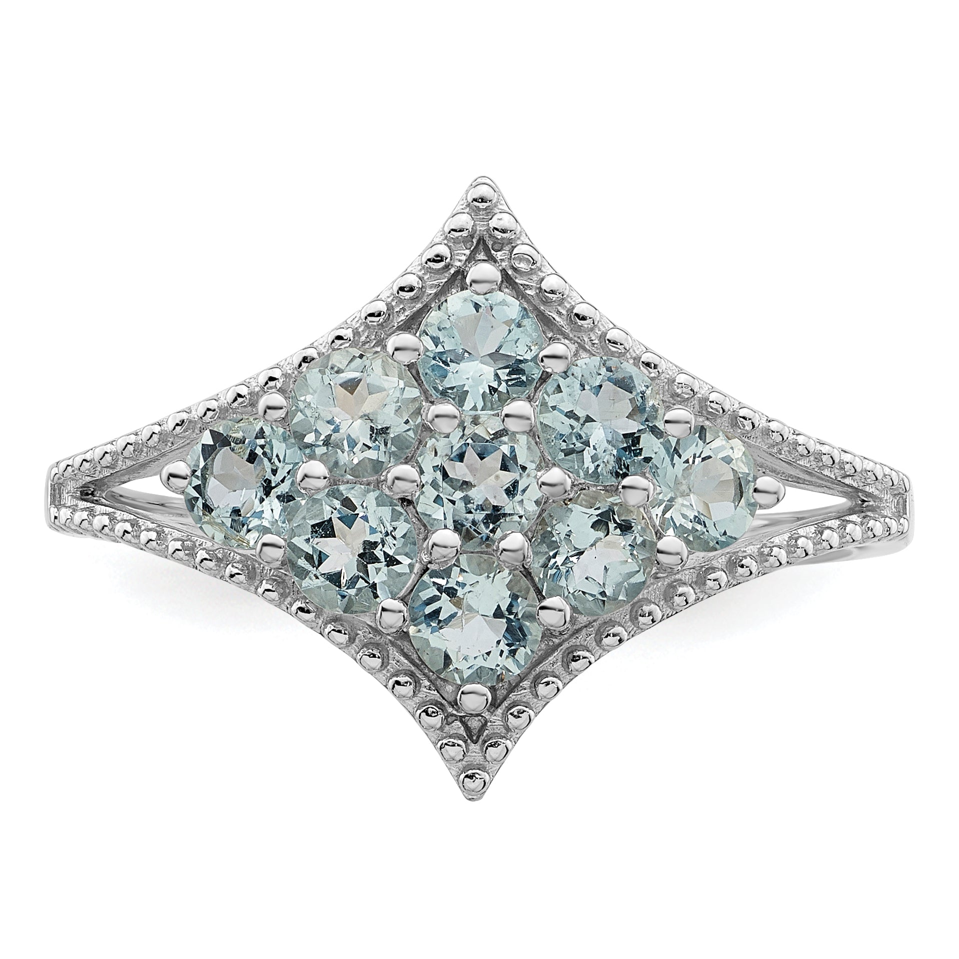 Sterling Silver Rhodium Aquamarine Ring (Size 7 Only)