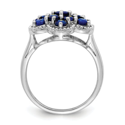 Sterling Silver Rhodium Plated Sapphire Flower Ring (Size 9 Only)