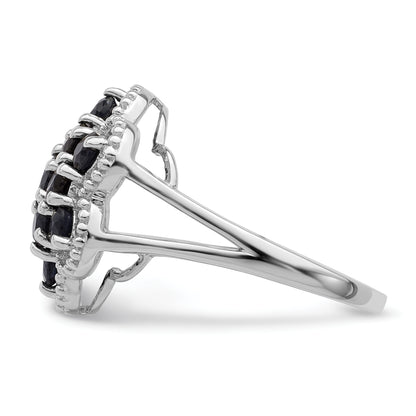 Sterling Silver Rhodium Plated Sapphire Flower Ring (Size 9 Only)