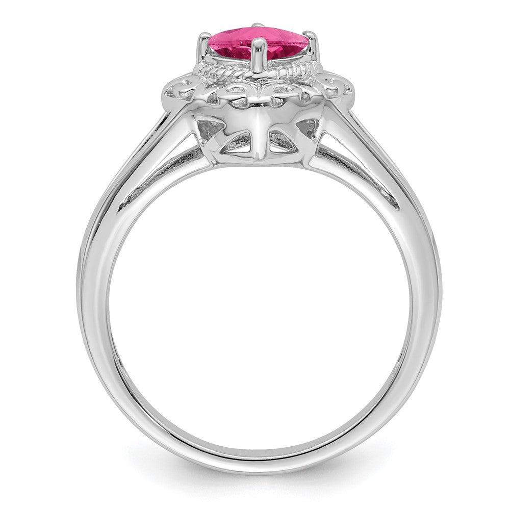 Sterling Silver Rhodium Plated Pink Tourmaline Ring (Size 6 Only)