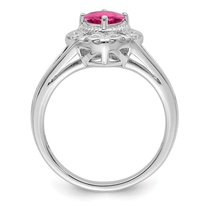 Sterling Silver Rhodium Plated Pink Tourmaline Ring (Size 6 Only)