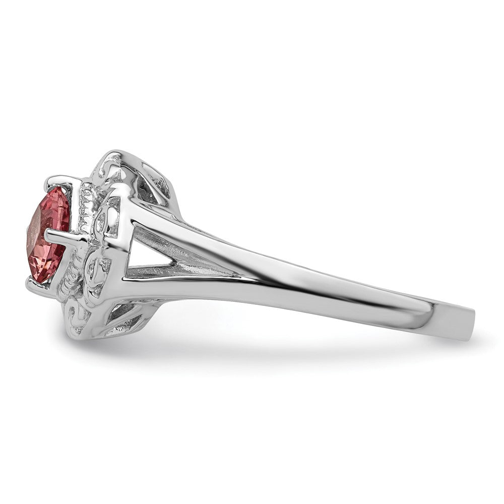 Sterling Silver Rhodium Plated Pink Tourmaline Ring (Size 6 Only)