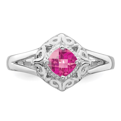 Sterling Silver Rhodium Plated Pink Tourmaline Ring (Size 6 Only)