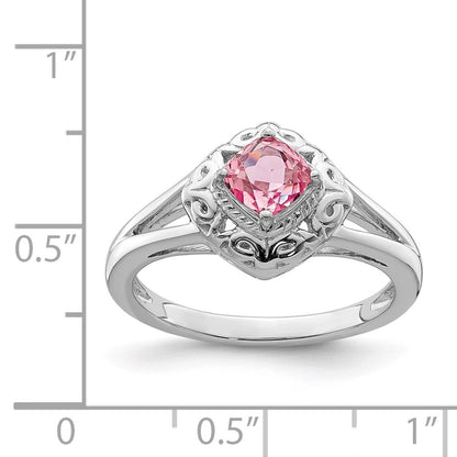 Sterling Silver Rhodium Plated Pink Tourmaline Ring (Size 6 Only)