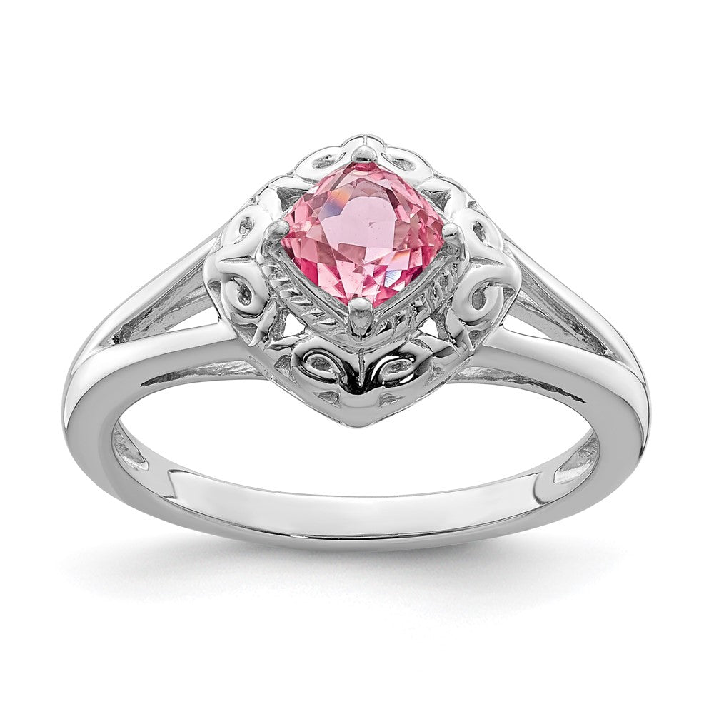Sterling Silver Rhodium Plated Pink Tourmaline Ring (Size 6 Only)