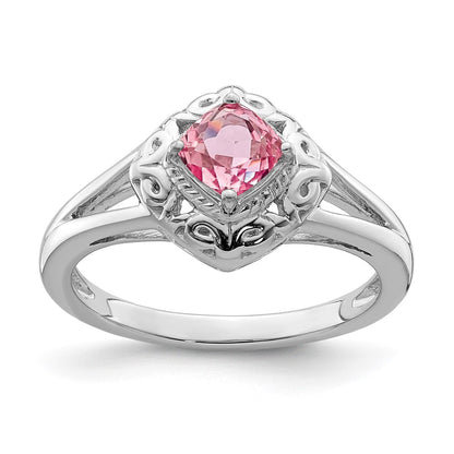 Sterling Silver Rhodium Plated Pink Tourmaline Ring (Size 6 Only)