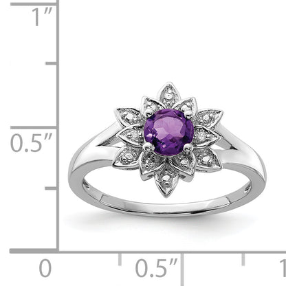 Sterling Silver Rhodium Plated Diamond & Amethyst Ring