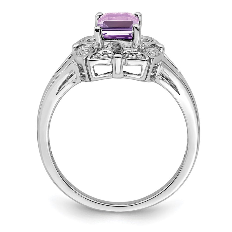 Sterling Silver Rhodium Diamond & Pink Quartz Ring (Size 8 Only)