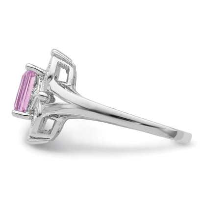 Sterling Silver Rhodium Diamond & Pink Quartz Ring (Size 8 Only)