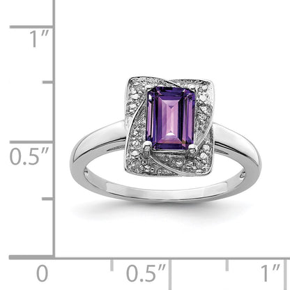 Sterling Silver Rhodium Plated Diamond & Amethyst Ring (Size 7 Only)