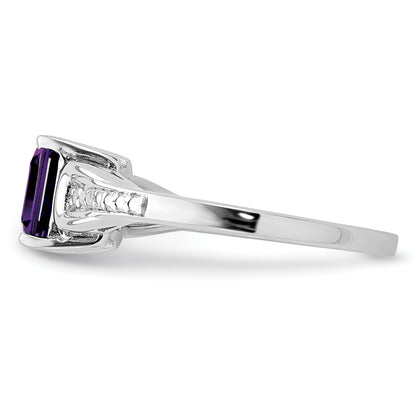 Sterling Silver Rhodium Plated Diamond & Amethyst Ring