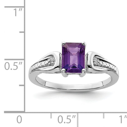 Sterling Silver Rhodium Plated Diamond & Amethyst Ring