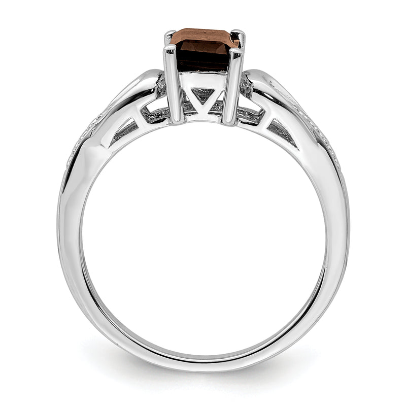 Sterling Silver Rhodium Diamond & Smoky Quartz Ring