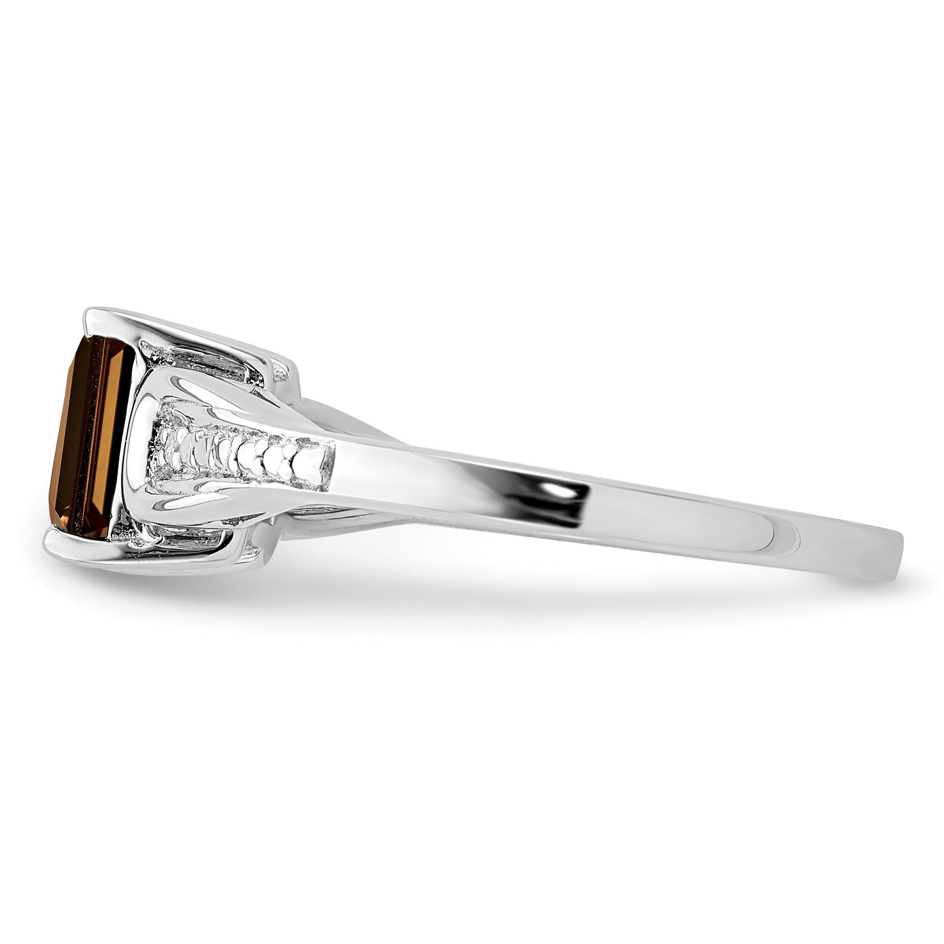 Sterling Silver Rhodium Diamond & Smoky Quartz Ring