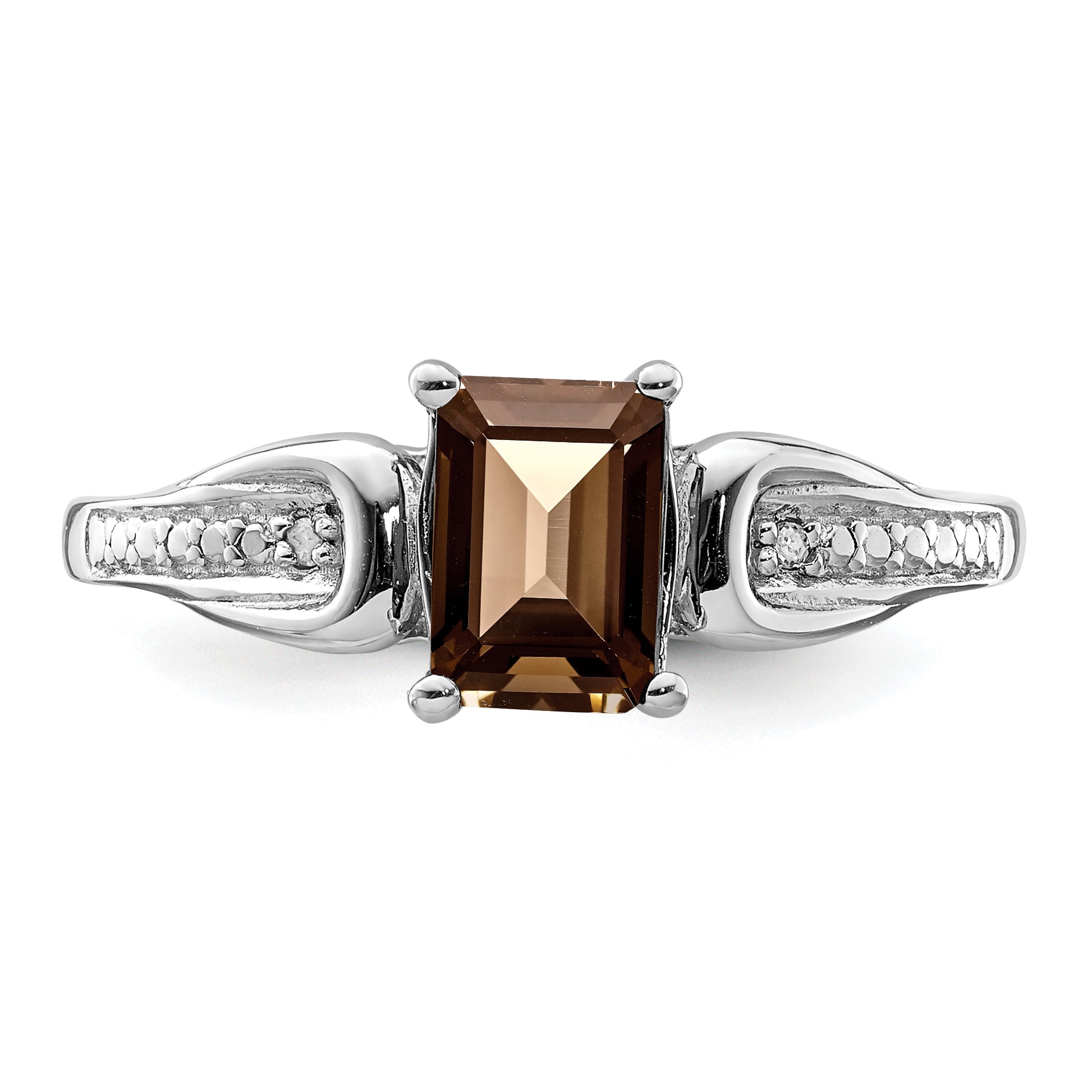 Sterling Silver Rhodium Diamond & Smoky Quartz Ring