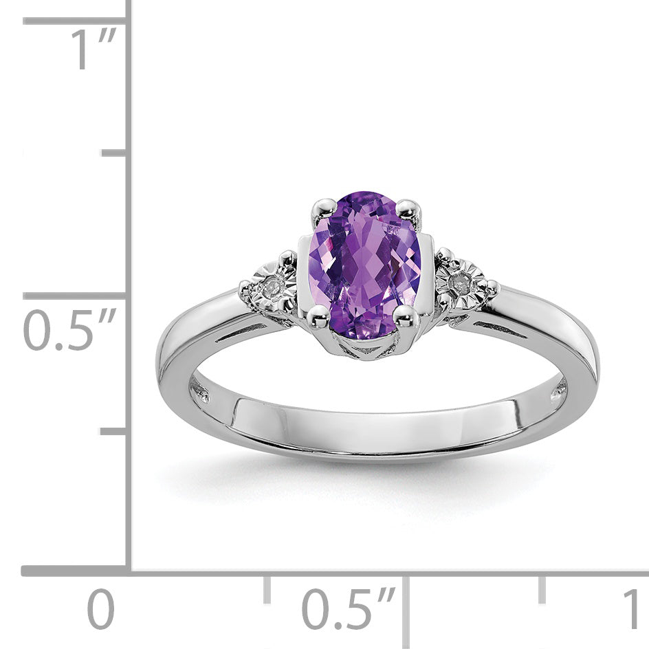 Sterling Silver Rhodium Plated Diamond & Amethyst Ring