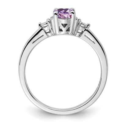 Sterling Silver Rhodium Diamond & Rose De France Ring