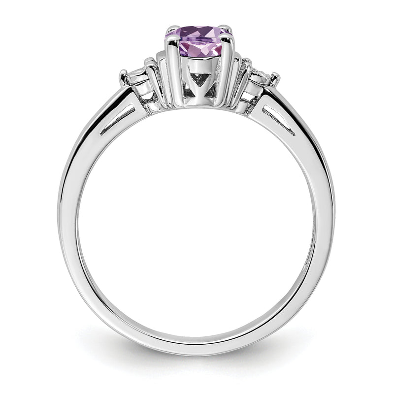 Sterling Silver Rhodium Diamond & Rose De France Ring
