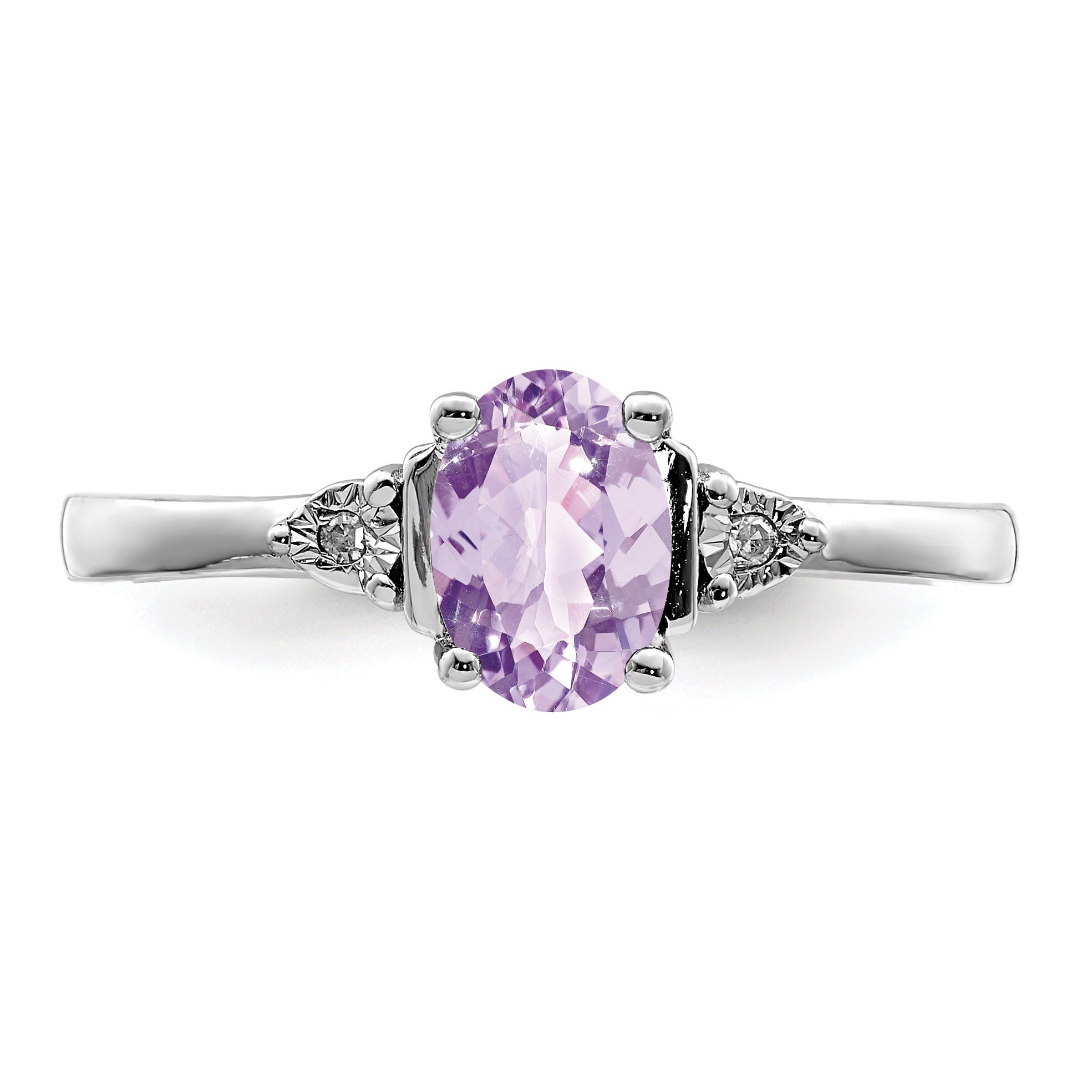 Sterling Silver Rhodium Diamond & Rose De France Ring