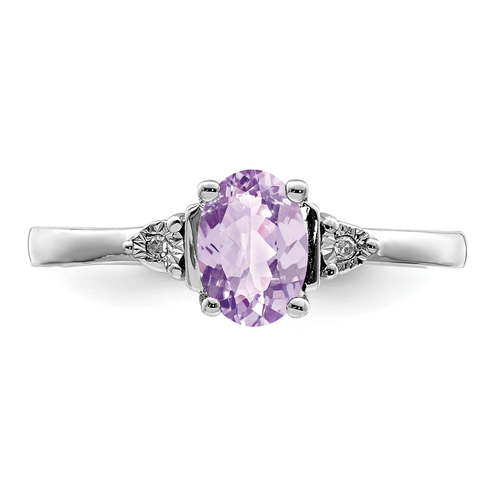 Sterling Silver Rhodium Diamond & Rose De France Ring